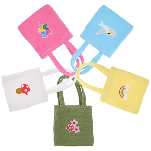 PERSELOSO 5 Stück Teiliges Miniatur-handtaschen aus Farbigem Canvas Kleine Schultertaschen für Puppen Robuste Dollhouse-deko Bunte Accessoires für Puppenkleider und Spielspaß von PERSELOSO
