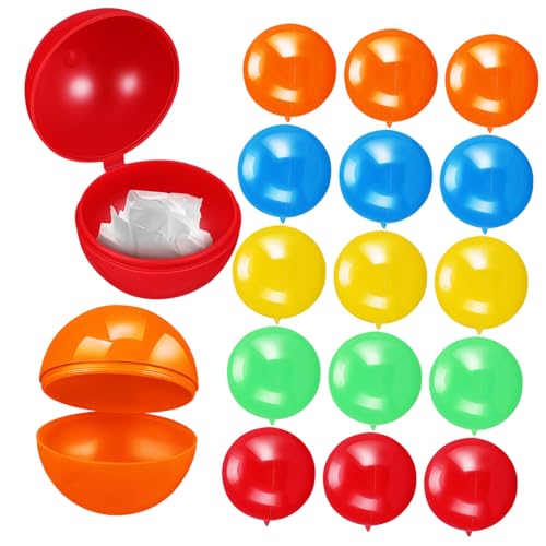 PERSELOSO 50 Stück Hohle Rubbellose Kugeln Befüllbare Plastikkugeln für Tombola Partyspiele und Schulaktivitäten Rot Gelb Grün Orange und Blau Je von PERSELOSO