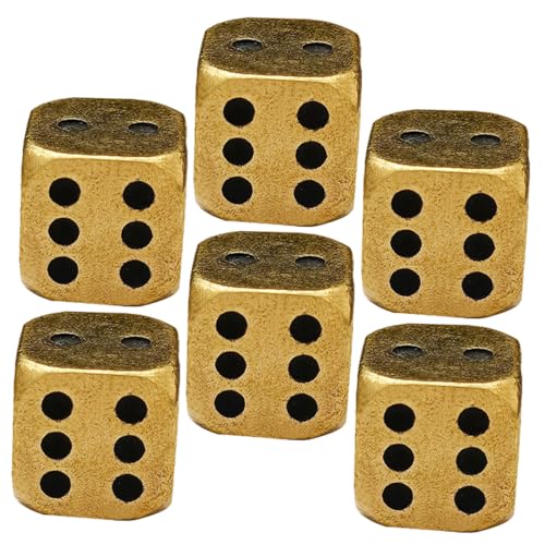 PERSELOSO 6 Stück Messingwürfel Antike Würfel für Spiele Robuste Abgerundete Spielwürfel für Bars und Partys Mathematische Lehrmittel und Dekoration Hochwertige Messingrequisiten von PERSELOSO