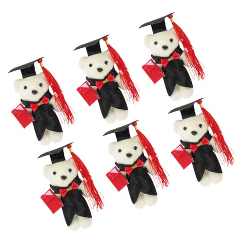 PERSELOSO 6 Stück Mini Plüschbären Doktorhut Abschlussbärchen aus Polyester Weiche Kuscheltier Dekoration für Abschlussfeier Kleine Stofftiere als und Partydeko von PERSELOSO