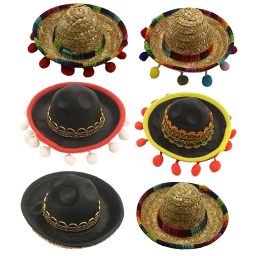 PERSELOSO 6 Stück Teiliges Sombrero Haarband Mexikanischer Partyhaarschmuck Bunte Stoffhüte für Damen Herren Mexikanische Fiesta Kostüm Zubehör von PERSELOSO