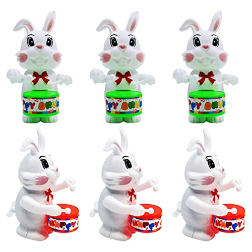 PERSELOSO 6 Stück Trommelndes Kaninchen Cartoon Kaninchen Aufziehspielzeug Lustiges Trommelspielzeug Kaninchenförmiges Aufziehspielzeug Kaninchen Kaninchen Puppe Schmuck Kinderspielzeug von PERSELOSO