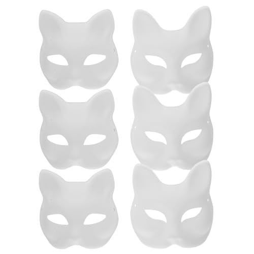 PERSELOSO 6Stücke DIY Katzen und Fuchs Masken zum Bemalen Leere Tiermasken für Halloween Kostümpartys und Kreative Gruppenaktivitäten für Designs und Veranstaltungen von PERSELOSO