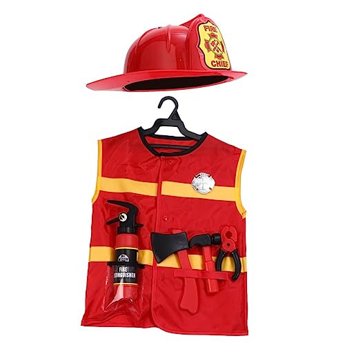 PERSELOSO 7 Stück Teiliges Feuerwehrmann Kostümset für Cosplay Outfit mit Zubehör für Rollenspiele für Halloween und Freizeitaktivitäten von PERSELOSO