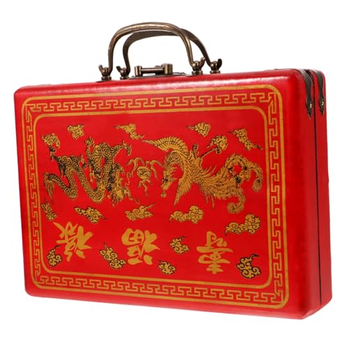 PERSELOSO Chinesische Mahjong Box aus Holz Vintage Aufbewahrungsbox für Mahjong Steine Praktische Rechteckige Holzbox Robuste und Tragbare für Spieleabende und Familienunterhaltung von PERSELOSO