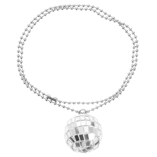 PERSELOSO Discokugel Halskette für Damen Spiegel Discokugel Schmuck Kreative Party Halskette Neon Accessoires für Halloween Auffälliger Disco Dekoration von PERSELOSO