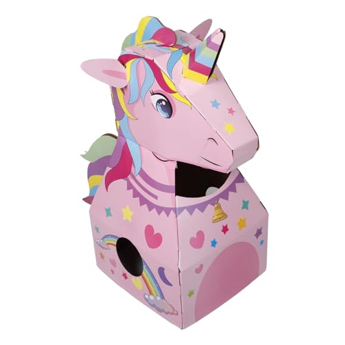 PERSELOSO Feuerwehrauto aus Karton Outdoor kinderzimmer Einhorn DIY Pappkarton Unicorn Montage Karton aus Pappe herstellen Papier Rosa von PERSELOSO
