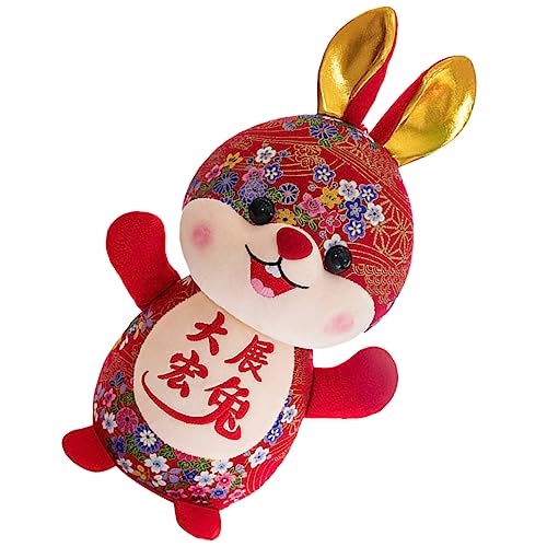 PERSELOSO Jahr des Kaninchen Maskottchens Kuscheltiere Plüschtier Kuschelhase Plüschkaninchen Kuschelkaninchen Häschenspielzeug Im Chinesischen Stil Jahr Der Kaninchenpuppe von PERSELOSO
