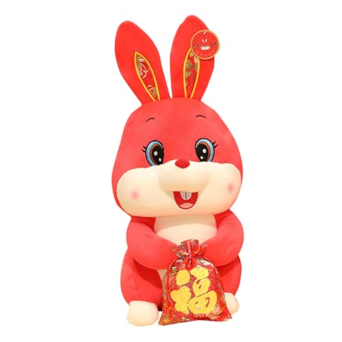 PERSELOSO Jahr des Kaninchens Kaninchenpuppe Gefülltes Kaninchenspielzeug Sternzeichen Kaninchen Plüsch Weiche Puppen Häschen Kuscheltier Jahr des Kaninchenspielzeugs Süßes Kleines Ornament von PERSELOSO