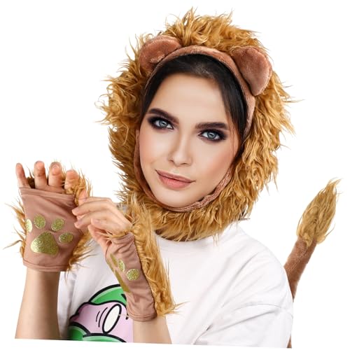 PERSELOSO Kostüm-Set Braun mit Haarreif Kunstfell Löwenschwanz Langlebig Waschbar Bequem Karneval Fasching Rollenspiel Zubehör für Geburtstag Halloween von PERSELOSO