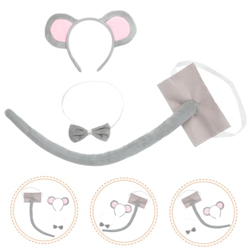 PERSELOSO Mäusekostüm Set mit Weichem Filzschwanz Ohren Stirnband und Schleife Tierisches Party Zubehör für Geburtstag Karneval Cosplay PERSELOSO Mäusekostüm Set mit Weichem Filzschwanz Ohren Stirnband und Schleife Tierisches Party Zubehör für Geburtstag Karneval Cosplay von PERSELOSO