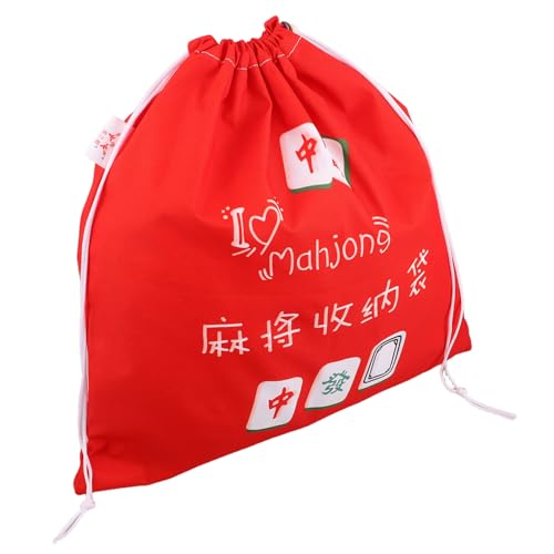 PERSELOSO Mahjong Aufbewahrungstasche mit Großer Kapazität Robuster Kordelzugbeutel für Mahjong Fliesen Leuchtendem Rot für Unterwegs und Große Sets von PERSELOSO
