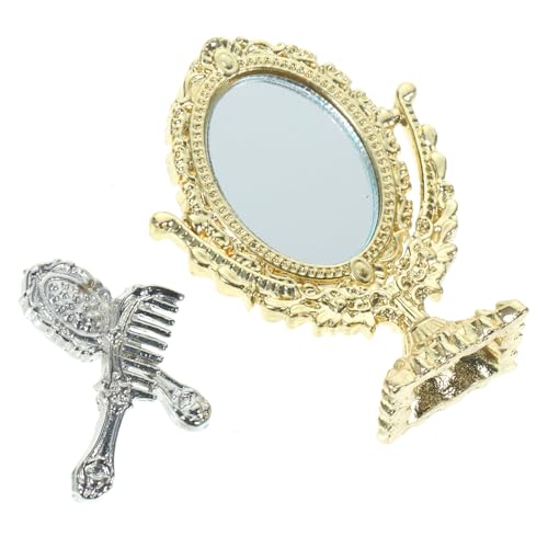 PERSELOSO Maßstab Makeup Spiegel mit Mini Kämmen Deko für Puppenhaus Wohnzimmer Schlafzimmer Badezimmer Puppenhaus Zubehör Kosmetikspiegel von PERSELOSO