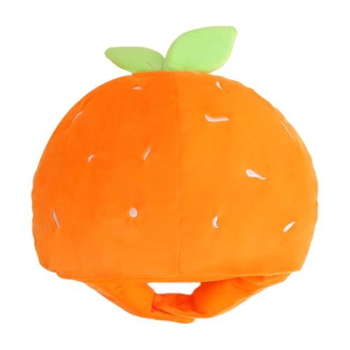PERSELOSO Plüsch Obsthut Kopfbedeckung Oranger Kostümhut Für Cosplay Und Feiern – Bequeme Ausgestopfte Orangefarbene Maskeraden Kopfbedeckung von PERSELOSO