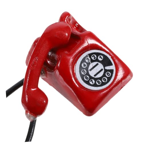 PERSELOSO Puppe Retro Kleines Telefon Miniatur-Telefon- Kleines Telefonhandwerk Telefon Telefon-Statue Telefon Für Zuhause Lustige Gartendeko Puppe Mini-Telefon Eisen Rot von PERSELOSO
