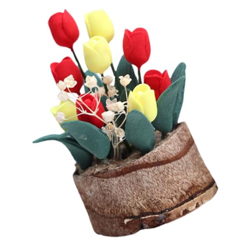 PERSELOSO Puppenhaus Topfpflanze Künstlich Fee Häuser Mini Winziges Zubehör Für Babypuppen Garten Bonsai Modell Blumentopf Handwerk Simulationsblume Colorful Harz von PERSELOSO