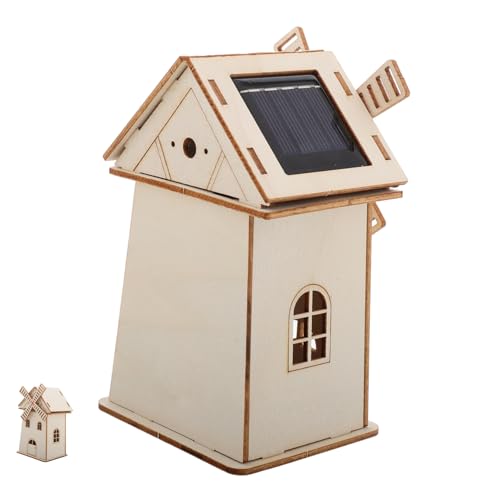 PERSELOSO Solar-windmühle, Wissenschaftliches Modell, Holz-windmühlenhaus-Requisite, Kinder-wissenschaftsspielzeug, Solarbetriebenes -spielzeugmodell, Unvollendete von PERSELOSO