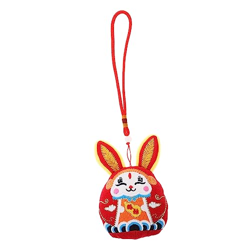PERSELOSO Wufu Kaninchen Ornament Dekoration Plüschhase Kaninchen Plüschtiere Hasenpuppe Hasen Plüschtier Zartes Kaninchen Plüschhase Maskottchen Jahr Der Kaninchenpuppen Roter Plüsch von PERSELOSO
