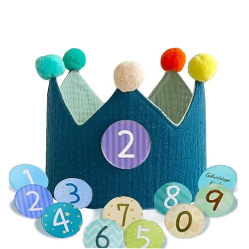 PETERMALLON Kindergeburtstagskrone, Geburtstagskrone für Kinder, verstellbare Stoffkrone, austauschbare Zahlen 0-9, mit 1 Geburtstagsbrillengestell, für Jahrestag, Fest (blau) von PETERMALLON