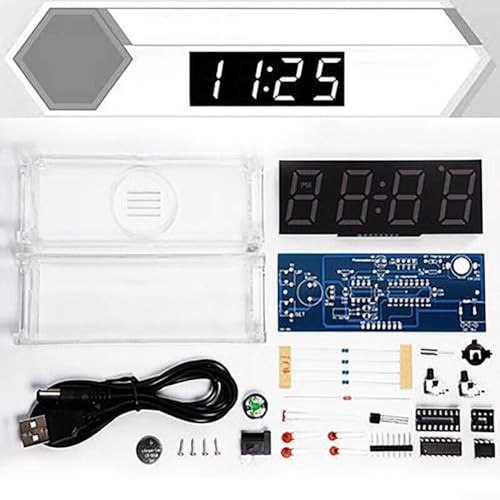Elektronische Uhr, DIY-Projekt mit 4 LED-Modulen, um das Lernen von Schülern in der Elektronik zu verbessern (weiß) von PETSTIBLE