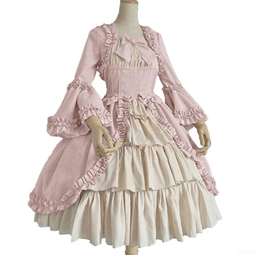 PETSTIBLE Mittelalterliches Damen-Kostüm im Lolita-Stil mit Details wie einem einzigartigen Fliege-Design (2XL, Rosa) von PETSTIBLE