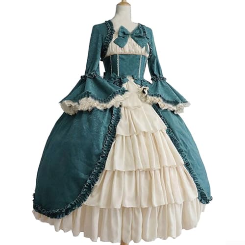 PETSTIBLE Mittelalterliches Damen-Kostüm im Lolita-Stil mit Details wie einem einzigartigen Fliege-Design (Größe XXL, Grün) von PETSTIBLE
