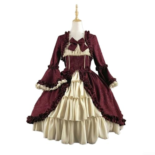 PETSTIBLE Mittelalterliches Damen-Kostüm im Lolita-Stil mit Details wie einem einzigartigen Fliege-Design (Größe XXL, Rotwein) von PETSTIBLE