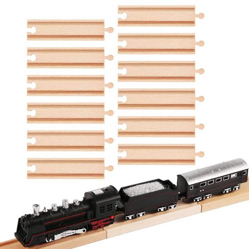 12 STK Holzeisenbahngleise Erweiterungs Set, 16,2cm Gerader Gleisverbinder Holzeisenbahn Kindereisenbahn-Spielzeuggleise Zubehör Kompatibel mit den Meisten Spielzeugeisenbahnmarken von PEUTIER