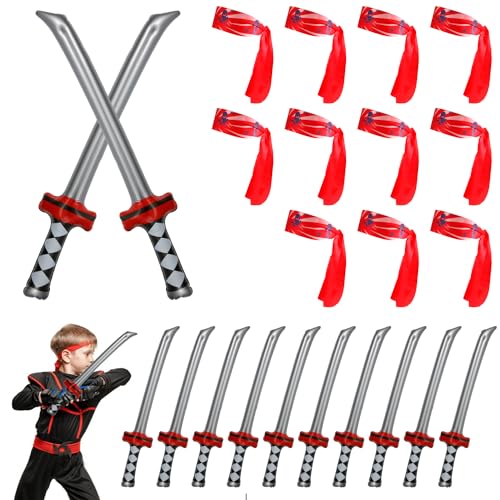 12Stk Aufblasbare Samurai Schwerter und 12Stk Ninja Stirnbänder, Aufblasbares Ninja Schwert Spielzeugset Katana Schwert Spielzeug Cosplay Zubehör für Jungen Mädchen Geburtstag Ninja-Mottoparty 12Stk Aufblasbare Samurai Schwerter und 12Stk Ninja Stirnbänder, Aufblasbares Ninja Schwert Spielzeugset Katana Schwert Spielzeug Cosplay Zubehör für Jungen Mädchen Geburtstag Ninja-Mottoparty von PEUTIER