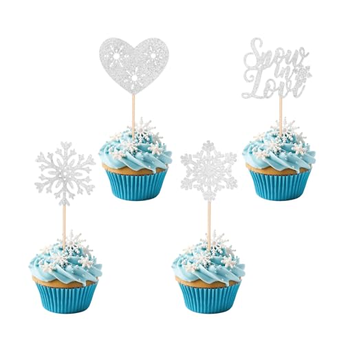 24stk Cupcake-Topper mit Schneeflocken, 4 Stile Weiß Frozen Kuchen Deko Glitzer Frozen-Cupcake-Picker für Winterthemen Babyparty Hochzeit Geburtstagsfeier Kuchendekoration 24stk Cupcake-Topper mit Schneeflocken, 4 Stile Weiß Frozen Kuchen Deko Glitzer Frozen-Cupcake-Picker für Winterthemen Babyparty Hochzeit Geburtstagsfeier Kuchendekoration von PEUTIER