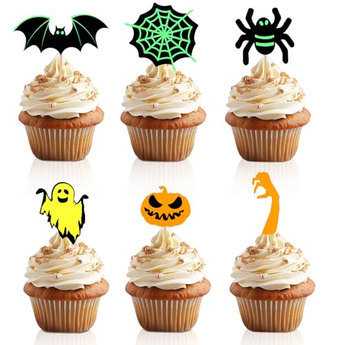 24stk Happy Halloween Cupcake-Topper, Spinne Kürbis Fledermaus Spinnennetz Geist Kuchentopper Halloween-Dekorationen für Geburtstagsparty Halloween Babyparty Kuchenzubehör 24stk Happy Halloween Cupcake-Topper, Spinne Kürbis Fledermaus Spinnennetz Geist Kuchentopper Halloween-Dekorationen für Geburtstagsparty Halloween Babyparty Kuchenzubehör von PEUTIER