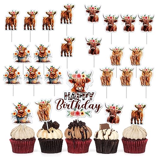 25 Stück Highland Cow Cake Topper, Highland Cow Geburtstagsdekorationen tortenaufsatz für Bauernhof Tier Zoo Jungen Mädchen Babyparty Happy Birthday kuchendekorationen Dekorationen 25 Stück Highland Cow Cake Topper, Highland Cow Geburtstagsdekorationen tortenaufsatz für Bauernhof Tier Zoo Jungen Mädchen Babyparty Happy Birthday kuchendekorationen Dekorationen von PEUTIER