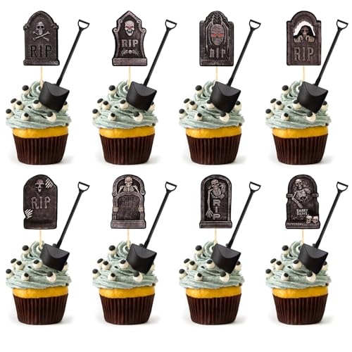 32stk Halloween-Cupcake-Topper Kuchendekorationen mit 32stk Löffeln, Grabstein-Cupcake-Topper Halloween-Kuchentopper Kuchendekorationen für Geburtstagsparty-Dekorationszubehör 32stk Halloween-Cupcake-Topper Kuchendekorationen mit 32stk Löffeln, Grabstein-Cupcake-Topper Halloween-Kuchentopper Kuchendekorationen für Geburtstagsparty-Dekorationszubehör von PEUTIER