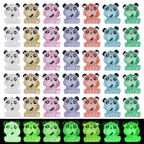 PEUTIER 35 Stück Mini Pandas aus Kunstharz, 7 Farben, Leuchten im Dunkeln, Garten, Puppenhaus, DIY Basteln, Dekoration von PEUTIER