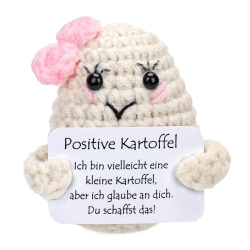 PEUTIER Mini Lustige Gestrickte Positive Kartoffel, 7,5cm Strickspielzeug mit Deutscher Karte Kreative Inspirierende Häkelpuppe Positive Potato Pocket Hug Geschenk für Kinder Freunde Abschluss von PEUTIER