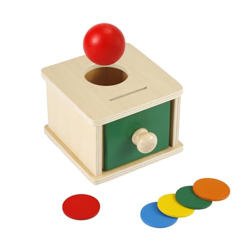 PEUTIER Münzbox Holz Montessori, 2-in-1 Montessori Spielzeug Ball Drop Toy Montessori Spielset Münz-Drop zur Identifizierung der Farbform Lernspielzeug-Geschenk für 1 2 3 Jahre Alt von PEUTIER