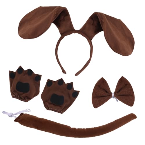 PEUTIER Welpe Hundekostüm Zubehör Set, Stirnband Hundeohren Schwanz Fliege Handschuhe Tierkostüm Kinder Erwachsene Halloween Cosplay Kostüm Dekoration Partyzubehör PEUTIER Welpe Hundekostüm Zubehör Set, Stirnband Hundeohren Schwanz Fliege Handschuhe Tierkostüm Kinder Erwachsene Halloween Cosplay Kostüm Dekoration Partyzubehör von PEUTIER