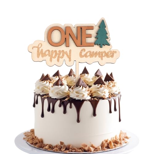 Tortenaufsatz zum Ersten Geburtstag, Tortenaufsatz aus Holz Partydekoration zum 1. Geburtstag Tortenfoto-Requisiten Happy Camper Partydeko für Babyparty Jahrestag Tortenaufsatz zum Ersten Geburtstag, Tortenaufsatz aus Holz Partydekoration zum 1. Geburtstag Tortenfoto-Requisiten Happy Camper Partydeko für Babyparty Jahrestag von PEUTIER