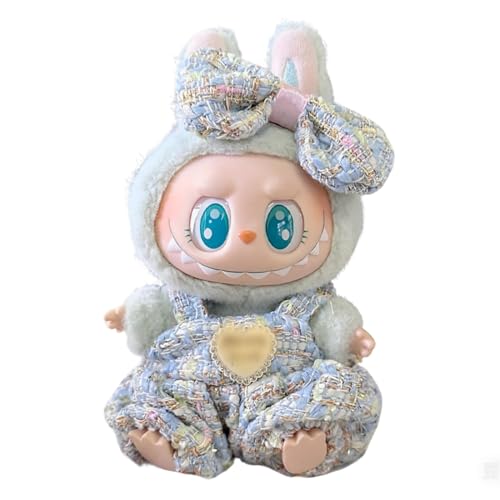 PEXIVOZ Clothing for Labubu Plush, labubu Kleidung,Clothing Accessories for 17 cm Labubu Plüschpuppen-Outfit mit Schleifendekoration, Children Gifts (Blau) von PEXIVOZ