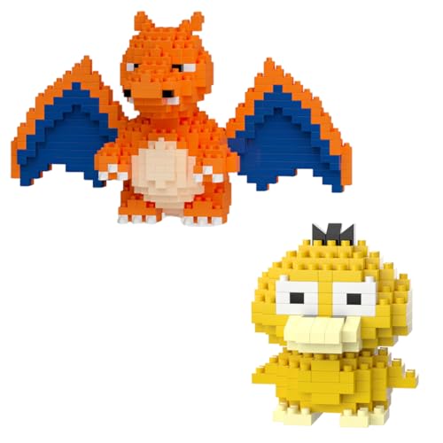 PEXIVOZ Mikro Bausteine,Building Blocks,My Melody/Kuromi/Kitty/LinaBell/Charizard Mini-Bausteinfigur - Baukastenspiel,Baukasten für Anime-Pixelfiguren (Orange-Gelb) von PEXIVOZ