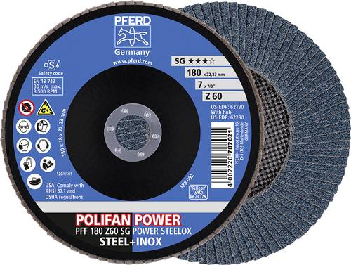 PFERD 67686185 Z Sg Power Steelox Fächerschleifscheibe Durchmesser 180mm Bohrungs-Ø 22.23mm 10St. von PFERD