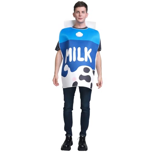 PGOND Frühstückskostüm-Set, Erwachsenengröße, Milchkarton, Spiegelei, Speckstreifen, Halloween-Kostüme (Milch) von PGOND