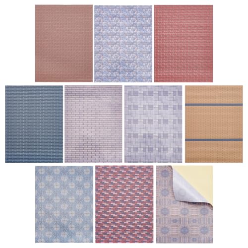 PH PandaHall 10 Blatt Puppenhaus Mauerwerk Tapete Mini Bodenbelag Dekorationsaufkleber 10 Stile Miniatur Puppen Tapete Selbstklebende Tapete Für DIY Puppenhaus Hintergrund Basteln Dekoration 21x30cm von PH PandaHall