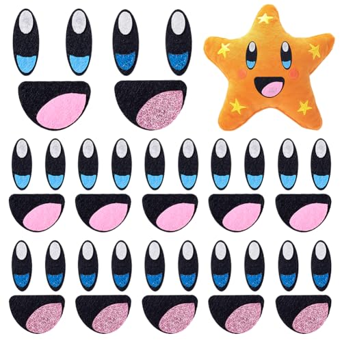 PH PandaHall 20 Sets Filzaugen-Patches zum Häkeln 2 Farben Filzaugen Mit Mündern Bunte Ovale Augen Kawaii Filz Mund Häkeln Augen Patches Für Plüsch Puppe Teddybär Tiere von PH PandaHall