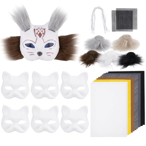 PH PandaHall DIY Therian Masken Set 8 Stück Leere Katzenmaske Mit Filzstoff Kunstfell Therain Maskenzubehör Pelzige Fuchs Tiermaske Für Therian Ausrüstung von PH PandaHall