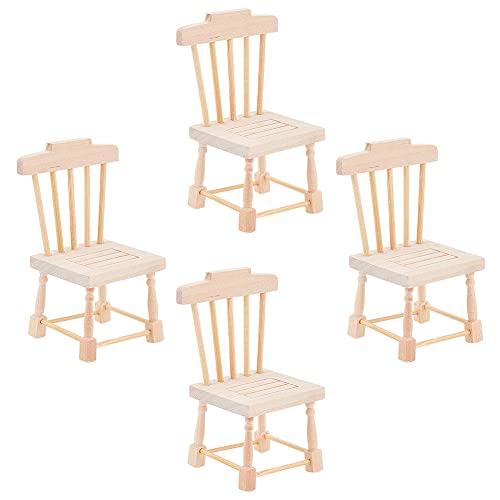 PandaHall 4 Stück 1:12 Mini-Stuhl, Minihaus-Holzstühle Maßstabsgetreuer Miniatur-Stuhl Winziger Möbelmodell-Stuhl für Kunsthandwerk Wohnkultur Fotografie Requisiten, 4x4x8.5cm von PH PandaHall