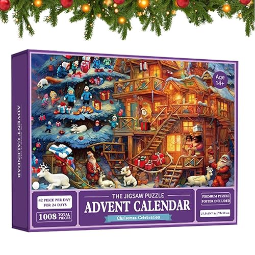 Christmas Advent Puzzles 1008 Pieces Puzzles for Adults and Kids Christmas Celebration Festive Fireplace in Warm Holiday Puzzle for Kids Adults von PHASZ