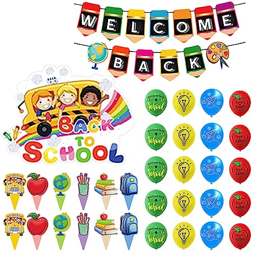 PHASZ 2 Stück Back to School Luftballons Set | Partyschild Banner Dekorationen für den ersten Schultag | Wiederverwendbares Schulballon-Set mit Spulen und Punkten für Wände, Schule, Klassenzimmer, von PHASZ