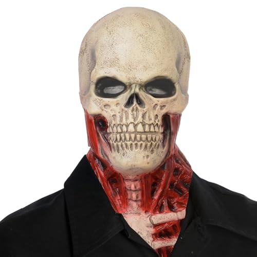 PHASZ Skelett-Gesichtsabdeckung – Blutige Weihnachtsvollgesichtsabdeckung, Halloween, dekorative Totenkopfköpfe, gruselige Latex-Gesichtsabdeckung, realistische Latex-Grusel-Kopfbedeckung für von PHASZ