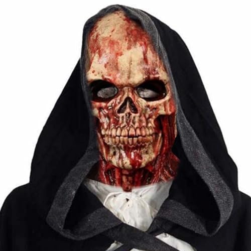 PHASZ Skelett-Kopfbedeckung, blutige Halloween-dekorative Totenkopf-Köpfe, gruselige Latex-Gesichtsabdeckung, realistische Latex-Grusel-Kopfbedeckung für Weihnachten, Maskerade-Party von PHASZ